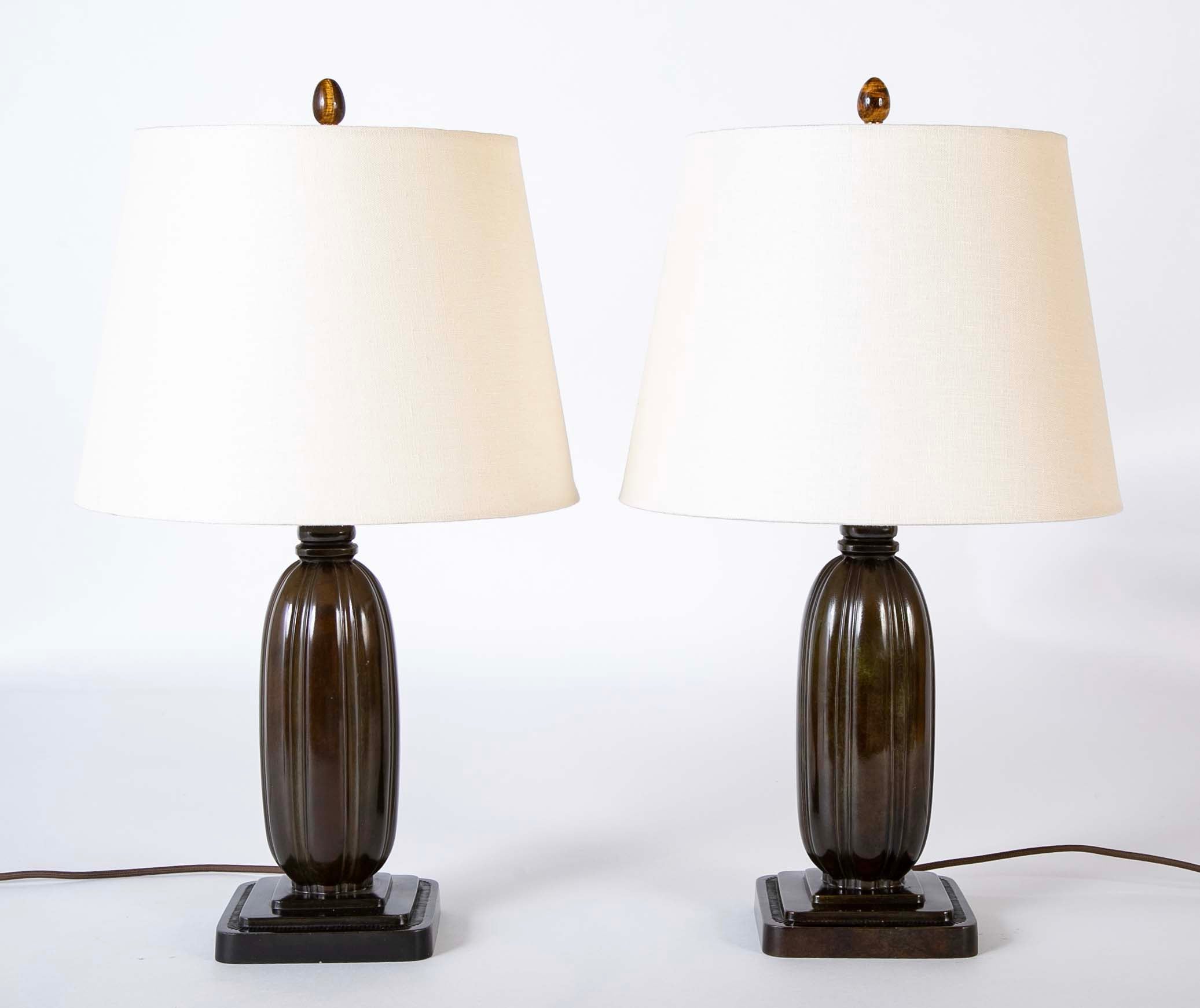 Pair of Just Andersen Melon Form Metal Lamps