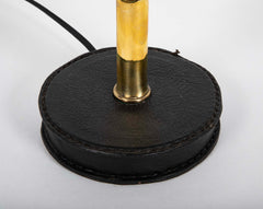Varnished Brass and Leather Table Lamp Attributed to Jacques Adnet