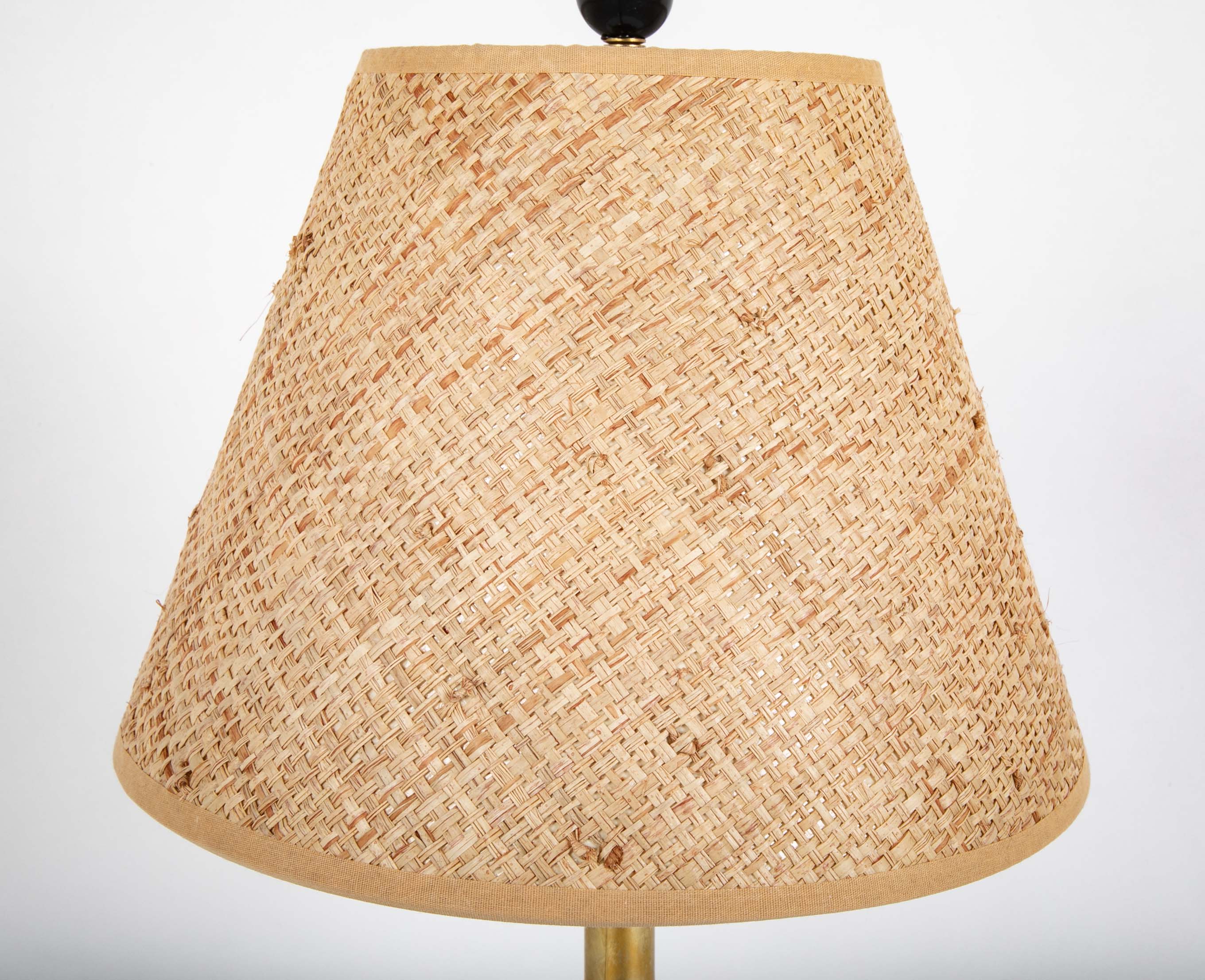 Varnished Brass and Leather Table Lamp Attributed to Jacques Adnet