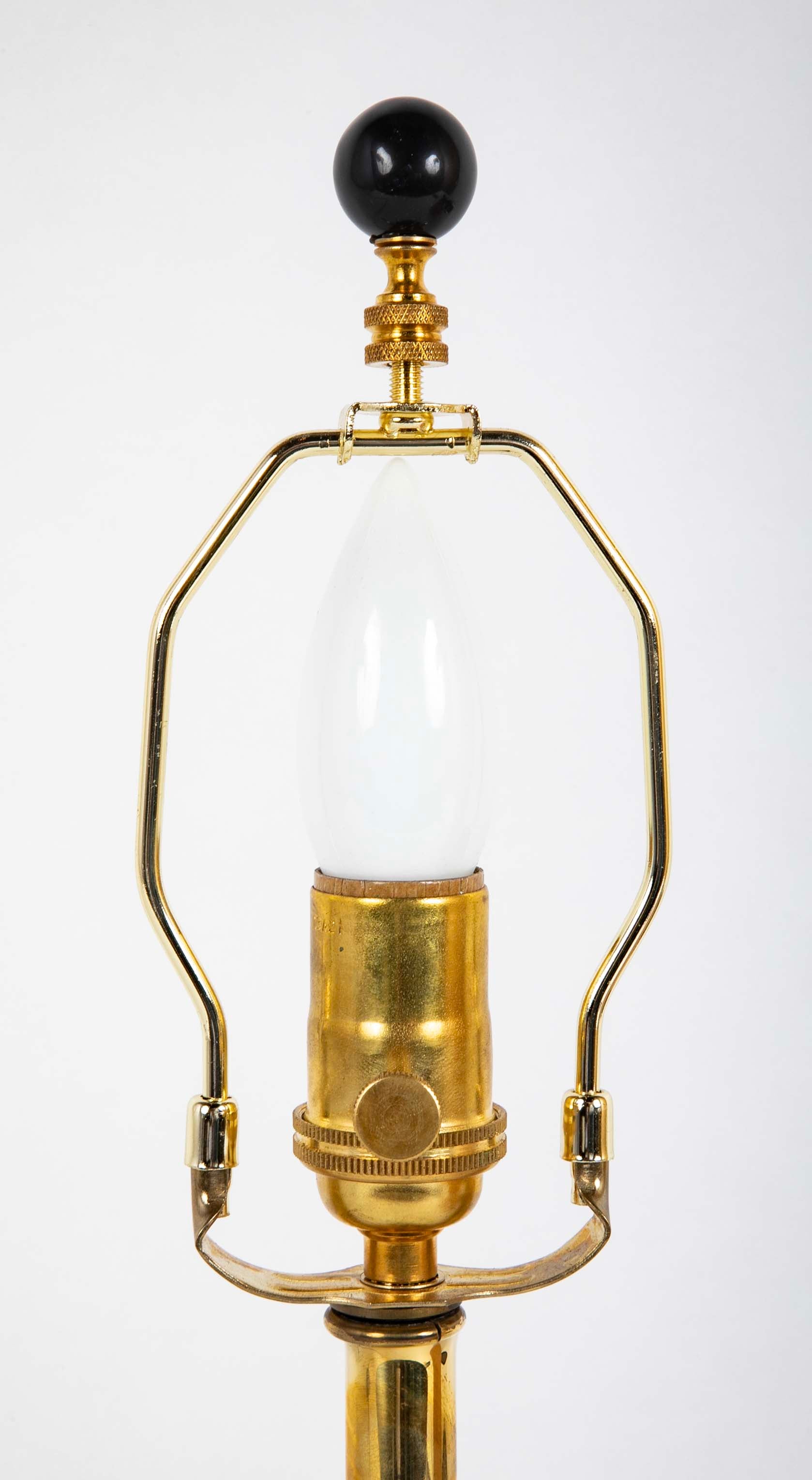 Varnished Brass and Leather Table Lamp Attributed to Jacques Adnet