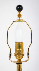 Varnished Brass and Leather Table Lamp Attributed to Jacques Adnet