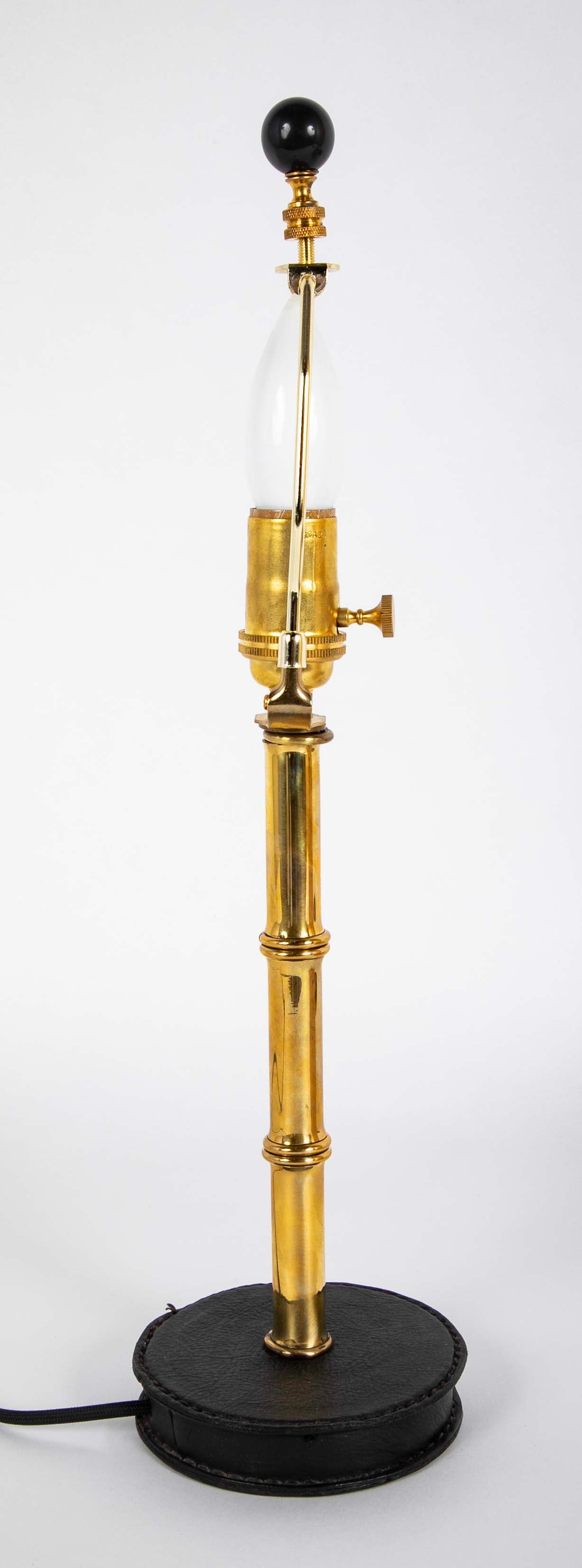Varnished Brass and Leather Table Lamp Attributed to Jacques Adnet