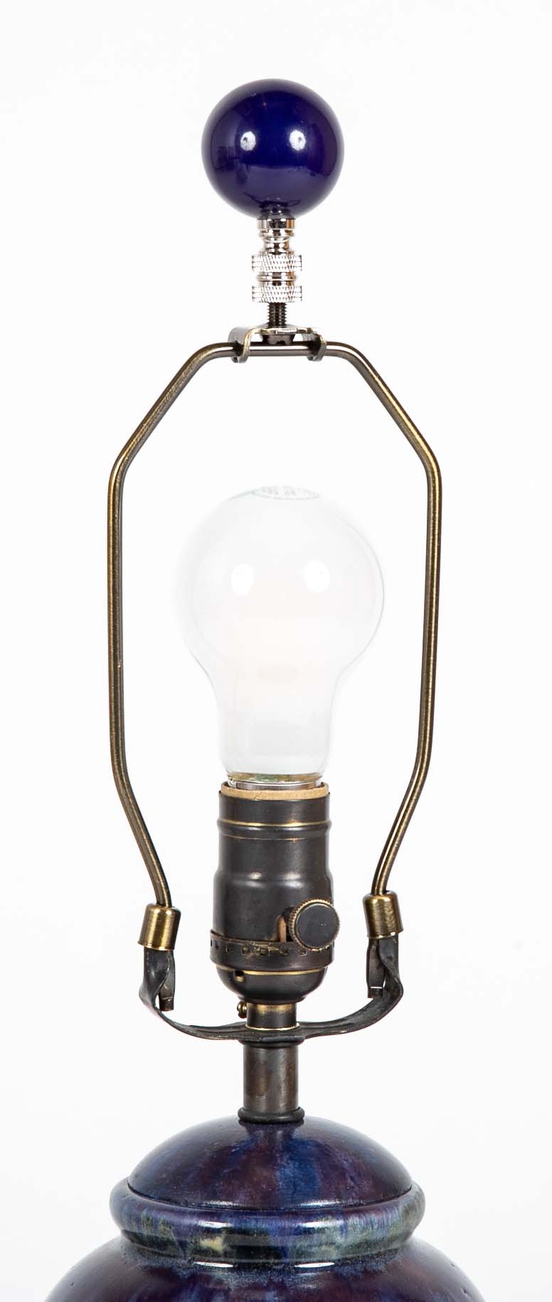 Pair of Chinese Blue Flambe Fulper Vases now Lamps