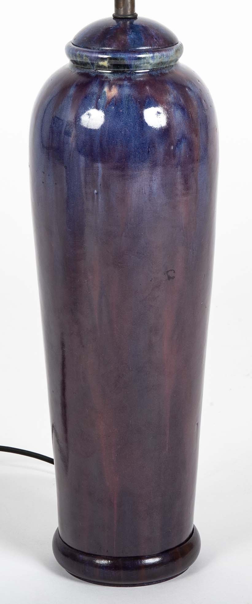 Pair of Chinese Blue Flambe Fulper Vases now Lamps