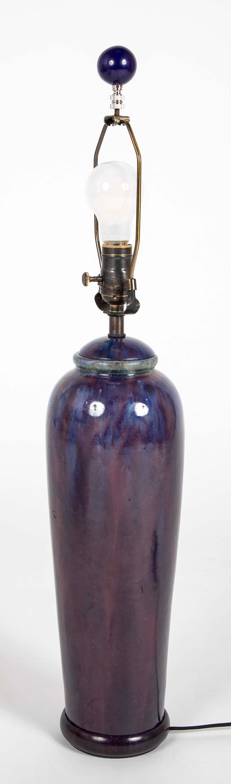 Pair of Chinese Blue Flambe Fulper Vases now Lamps