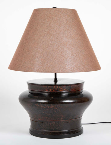 Large Chinese Round Lacquered Container as Lamp