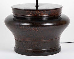 Large Chinese Round Lacquered Container as Lamp