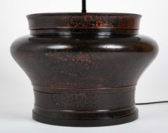 Large Chinese Round Lacquered Container as Lamp