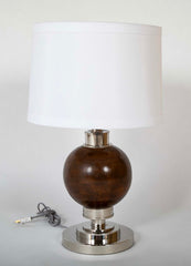 A French Turned Wood Sphere on Metal Base as a Lamp
