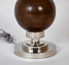 A French Turned Wood Sphere on Metal Base as a Lamp