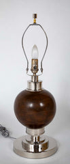 A French Turned Wood Sphere on Metal Base as a Lamp