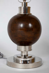 A French Turned Wood Sphere on Metal Base as a Lamp