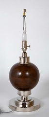 A French Turned Wood Sphere on Metal Base as a Lamp