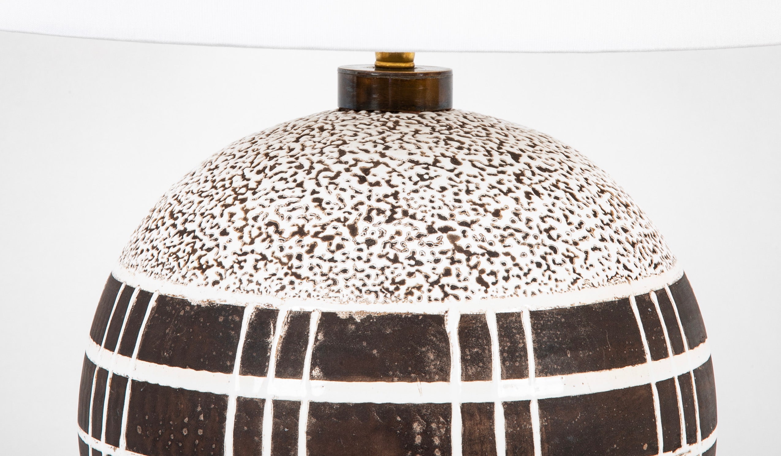 Ceramic Lamp with White Glaze Over Brown in the Style of Jean Besnard