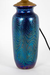 Blue Feathered Glass Vase Now a Lamp