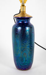 Blue Feathered Glass Vase Now a Lamp