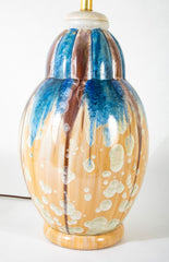 Joseph & Pierre Mougin Blue and Brown Glazed Vase now a Lamp