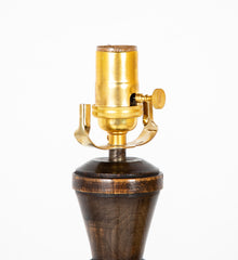 Charles Dudouyt Turned Wood Pedestal Floor Lamp with Shelf