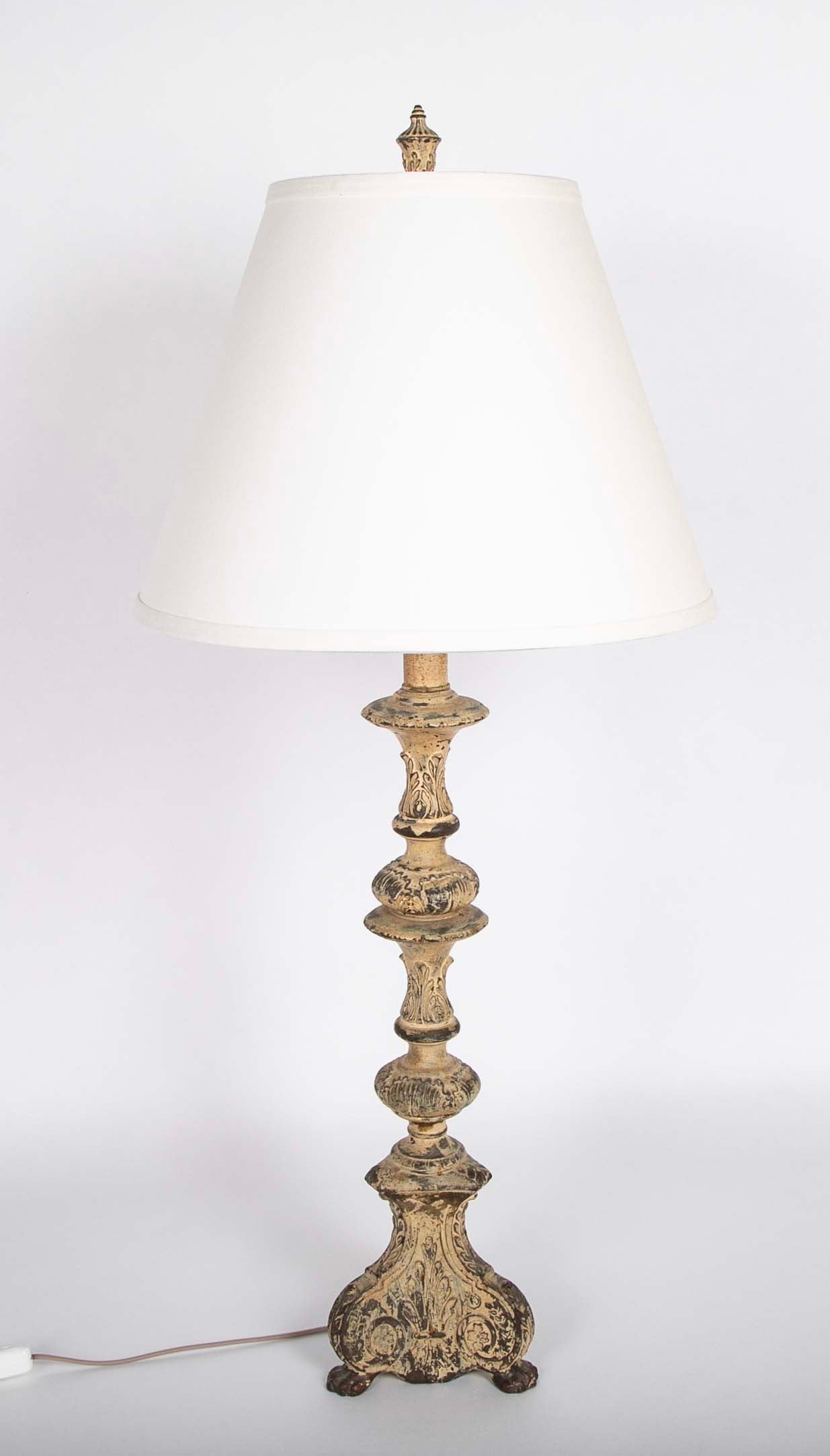 A Pair of Italian Baroque Style Brass Candlestick Lamps