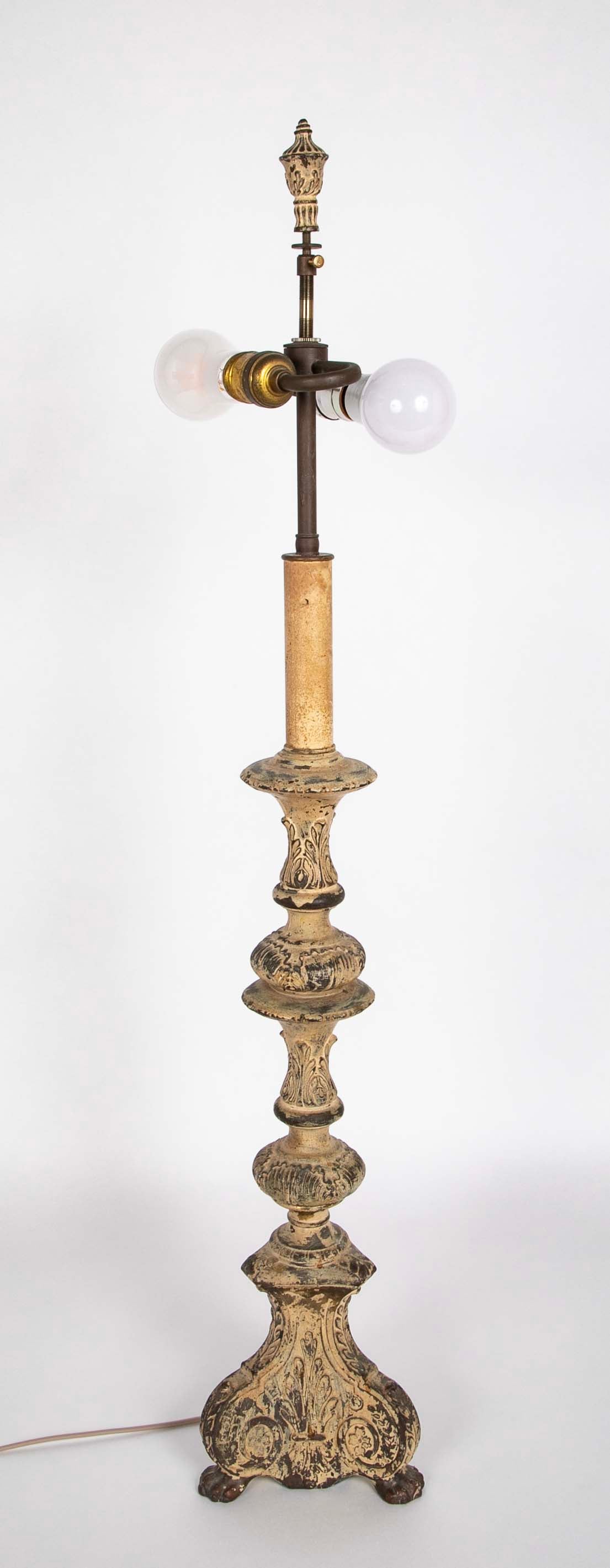 A Pair of Italian Baroque Style Brass Candlestick Lamps
