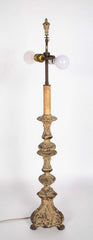 A Pair of Italian Baroque Style Brass Candlestick Lamps