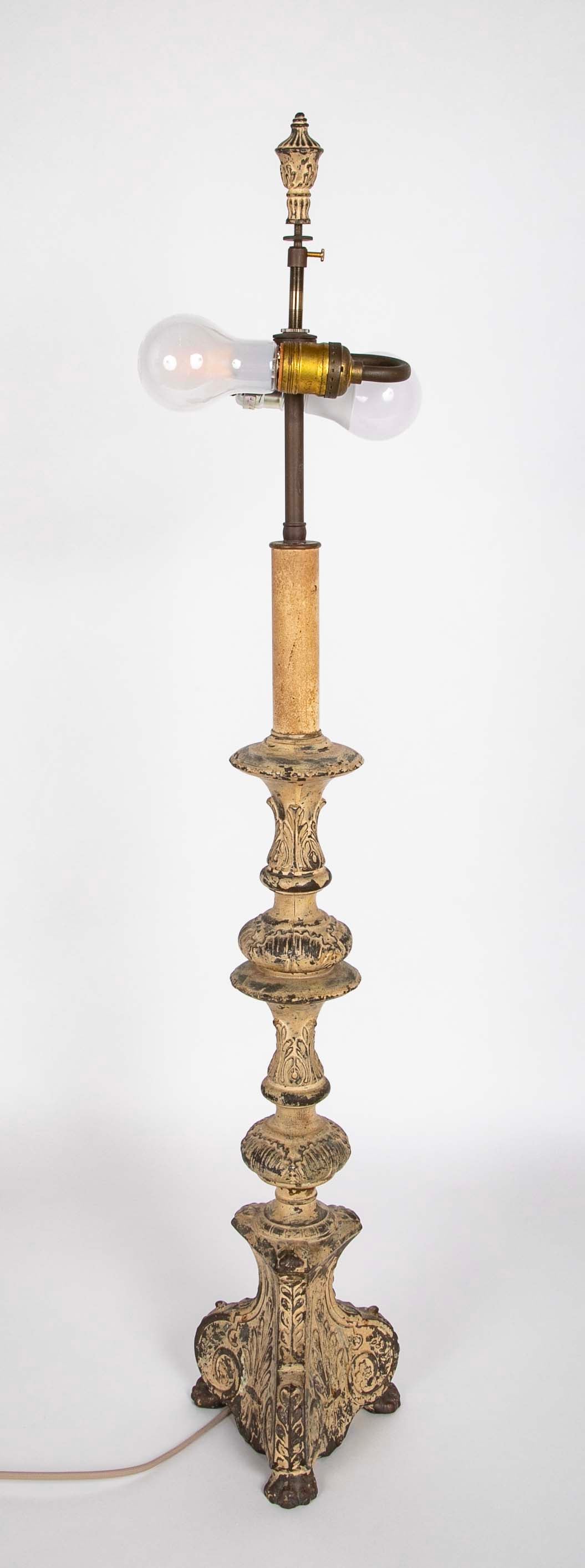 A Pair of Italian Baroque Style Brass Candlestick Lamps