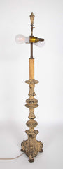 A Pair of Italian Baroque Style Brass Candlestick Lamps