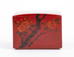 Covered Red Lacquer Box with Bird Flying Among Blossoming Flowers