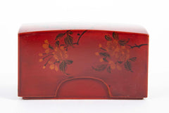 Covered Red Lacquer Box with Bird Flying Among Blossoming Flowers