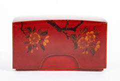 Covered Red Lacquer Box with Bird Flying Among Blossoming Flowers