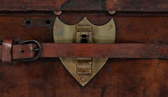 19th Century American Tooled Leather and Brass Stagecoach Trunk