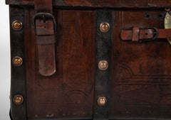 19th Century American Tooled Leather and Brass Stagecoach Trunk