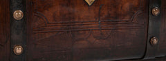 19th Century American Tooled Leather and Brass Stagecoach Trunk