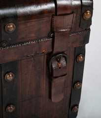 19th Century American Tooled Leather and Brass Stagecoach Trunk