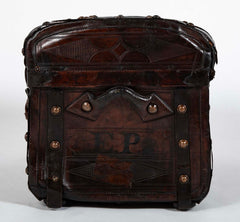 19th Century American Tooled Leather and Brass Stagecoach Trunk