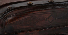 19th Century American Tooled Leather and Brass Stagecoach Trunk