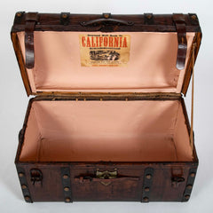 19th Century American Tooled Leather and Brass Stagecoach Trunk