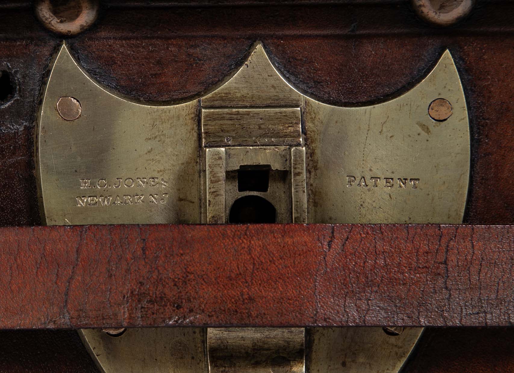 19th Century American Tooled Leather and Brass Stagecoach Trunk
