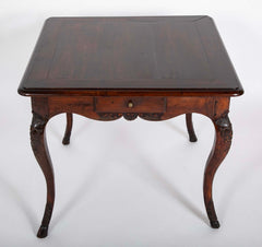 Louis XV Games Table with Four Drawers in Walnut with Cabriole Covered Legs