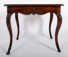 Louis XV Games Table with Four Drawers in Walnut with Cabriole Covered Legs