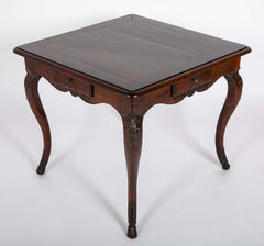 Louis XV Games Table with Four Drawers in Walnut with Cabriole Covered Legs