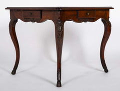 Louis XV Games Table with Four Drawers in Walnut with Cabriole Covered Legs