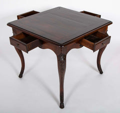 Louis XV Games Table with Four Drawers in Walnut with Cabriole Covered Legs