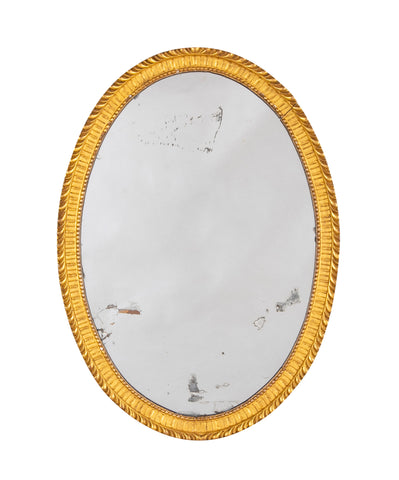 Oval French Mirror with Carved Gilt Wood Frame