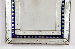 Early 20th Century Mirror in Cobalt & Clear Etched Mirrored Frame
