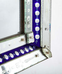 Early 20th Century Mirror in Cobalt & Clear Etched Mirrored Frame