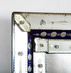 Early 20th Century Mirror in Cobalt & Clear Etched Mirrored Frame