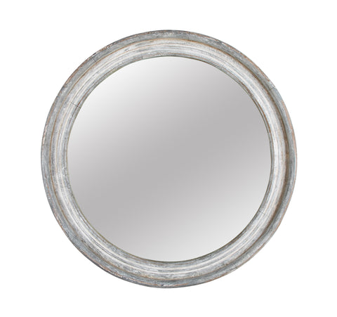 A Round Swedish Mirror with Whitewashed & Patinated Heavy Wood Frame