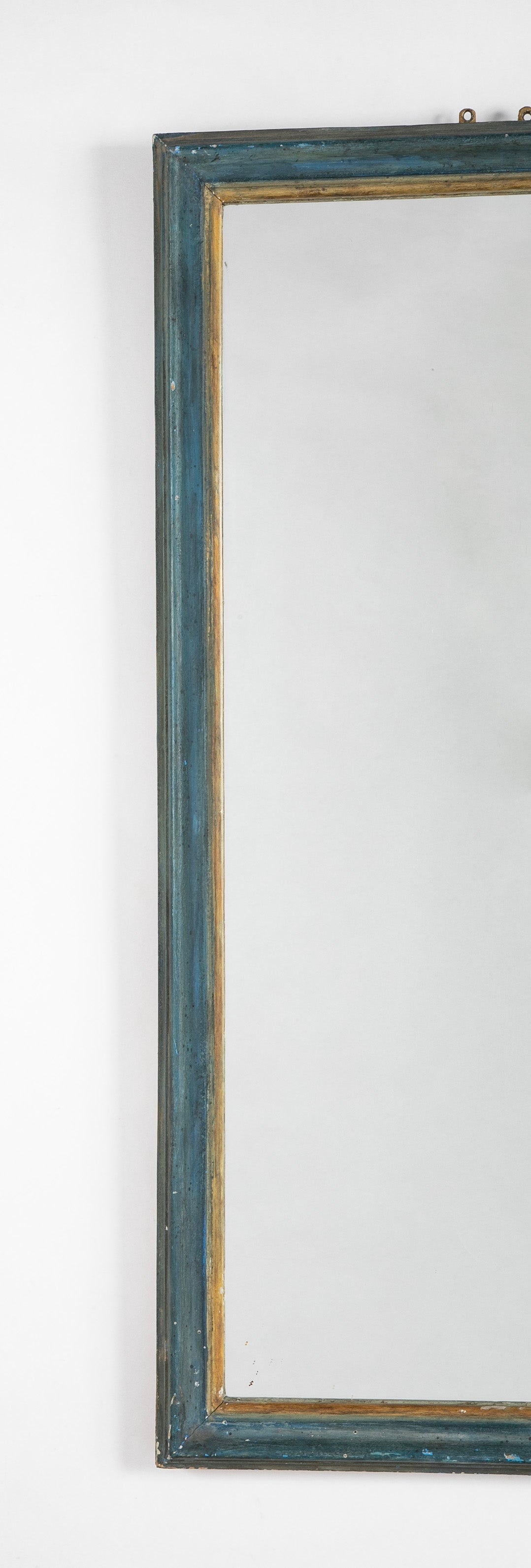 An Early 19th Century French Mirror with Blue Painted & Gilt Frame