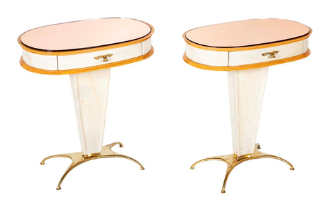 Pair of Italian Mid-Century Parchment & Brass End Tables